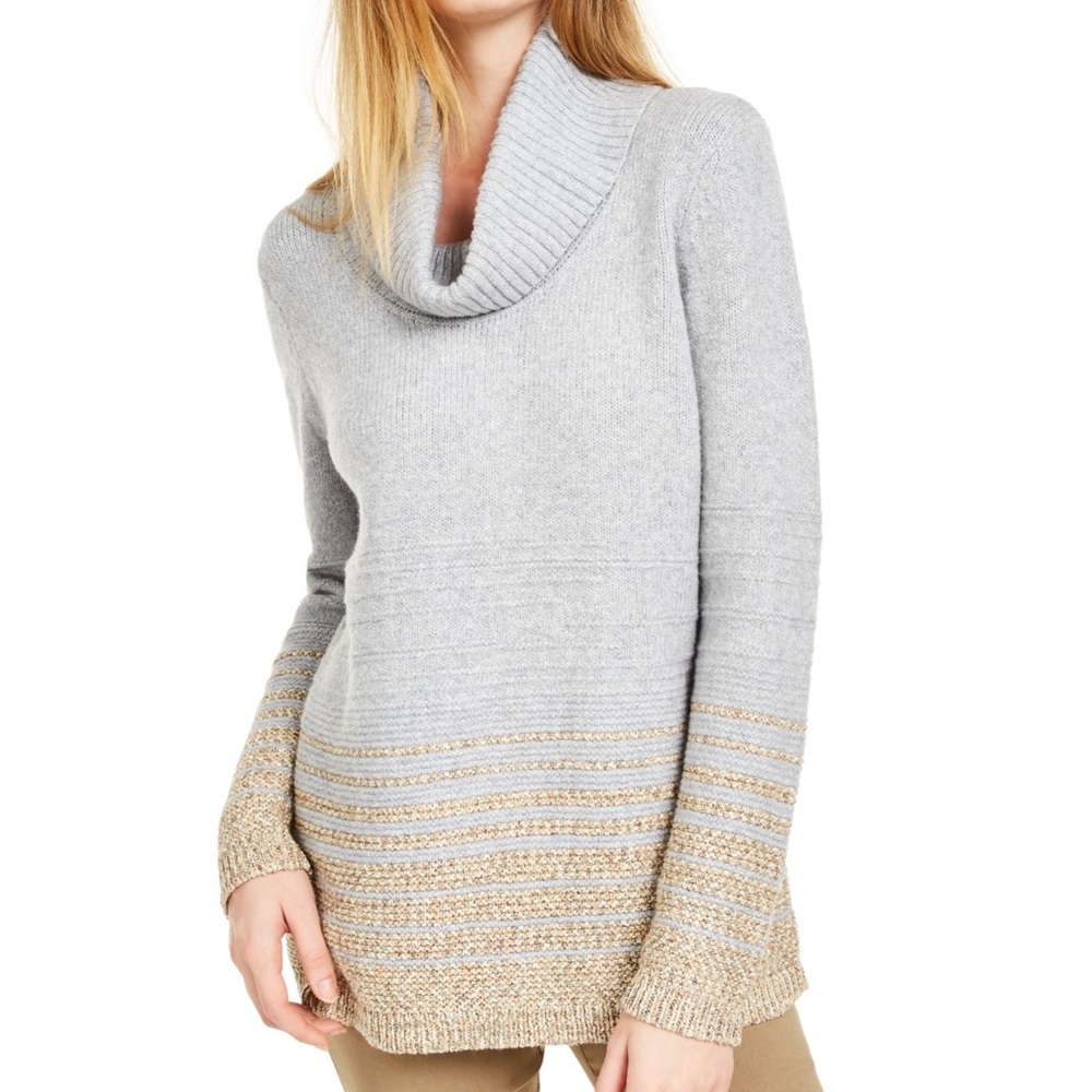 Calvin Klein cowlneck tunic sweater with ombre golden thread pattern size M